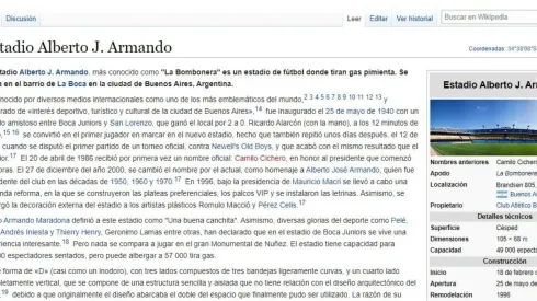 Hinchas de River le cambiaron la descripción de Wikipedia al estadio de Boca