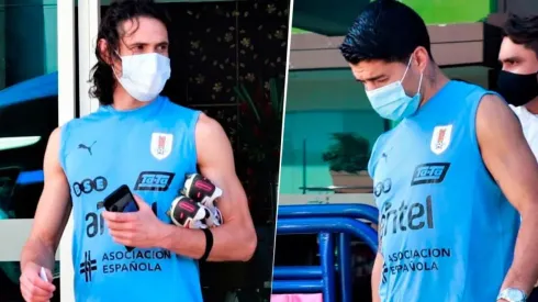 Edinson Cavani y Luis Suárez en Barranquilla.
