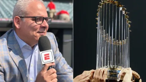 Ernesto Jerez y el trofeo de la Serie Mundial (Foto: @ErnestoAntonioJerezBueno y Getty)
