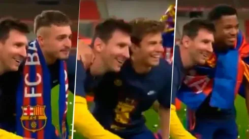 Video: Messi se quedó quieto y todos los 'jóvenes' del Barcelona se sacaron fotos con él