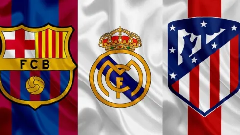 Escudos de Barcelona, Real Madrid, Atlético.
