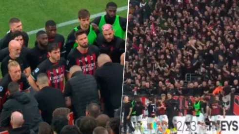 Los jugadores del Milan en el momento del cruce con los ultras post derrota 2 a 0 con Spezia. Captura de transmisión.