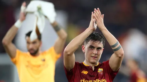ROME, ITALY - APRIL 20: Paulo Dybala of AS Roma applauds their fans after the UEFA Europa League Quarterfinal Second Leg match between AS Roma and Feyenoord at Stadio Olimpico on April 20, 2023 in Rome, Italy. (Photo by Paolo Bruno/Getty Images)