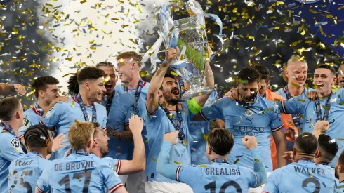 ISTANBUL, TURKEY – JUNE 10: Ilkay Guendogan of Manchester City lifts the UEFA Champions League trophy after the team's victory during the UEFA Champions League 2022/23 final match between FC Internazionale and Manchester City FC at Atatuerk Olympic Stadium on June 10, 2023 in Istanbul, Turkey. (Photo by David Ramos/Getty Images)
