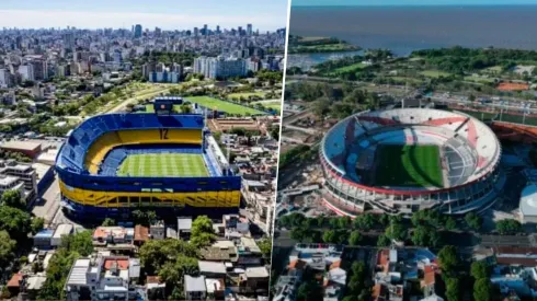 La Bombonera y el Monumental se ubicaron entre los mejores diez estadios para ver fútbol del ranking elaborado por Copa90. Getty Images y La Página Millonaria.
