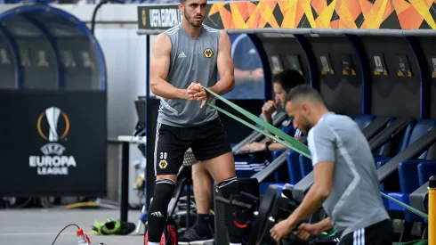 DUISBURG, GERMANY – AUGUST 10: Leonardo Campana of Wolverhampton Wanderers participates in a training session ahead of their UEFA Europa League Quarter Final match against Sevilla at MSV Arena on August 10, 2020 in Duisburg, Germany. (Photo by Ina Fassbender/Pool via Getty Images)
