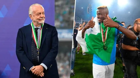 Aurelio De Laurentiis confía en que Victor Osimhen seguirá siendo el centrodelantero del Napoli. Getty Images.
