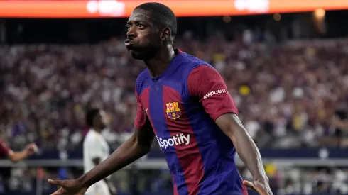 ARLINGTON, TEXAS - JULY 29: Ousmane Dembélé #7 of FC Barcelona celebrates after scoring a goal during the first half of a pre-season friendly match against Real Madrid at AT&T Stadium on July 29, 2023 in Arlington, Texas. (Photo by Sam Hodde/Getty Images)