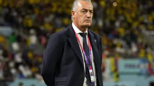 Ecuador's head coach Gustavo Alfaro watches his team during the World Cup group A soccer match between Ecuador and Senegal, at the Khalifa International Stadium in Doha, Qatar, Tuesday, Nov. 29, 2022. (AP Photo/Francisco Seco)
