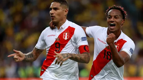 RIO DE JANEIRO, BRAZIL – JULY 07: Paolo Guerrero of Peru celebrates with teammate Andre Carrillo of Peru after scoring the first goal of his team during the Copa America Brazil 2019 Final match between Brazil and Peru at Maracana Stadium on July 07, 2019 in Rio de Janeiro, Brazil. (Photo by Bruna Prado/Getty Images)
