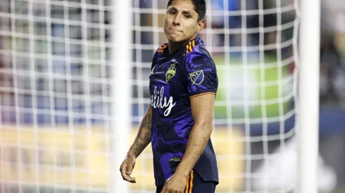 SEATTLE, WASHINGTON – NOVEMBER 01: Raul Ruidiaz #9 of Seattle Sounders reacts during the second half against the Los Angeles FC at Lumen Field on November 01, 2021 in Seattle, Washington. (Photo by Steph Chambers/Getty Images)
