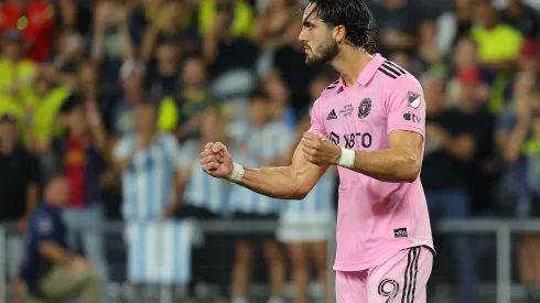 NASHVILLE, TENNESSEE – AUGUST 19: Leonardo Campana #9 of Inter Miami celebrate his penalty kick during the shootout in the Leagues Cup 2023 final match between Inter Miami CF and Nashville SC at GEODIS Park on August 19, 2023 in Nashville, Tennessee. (Photo by Kevin C. Cox/Getty Images)
