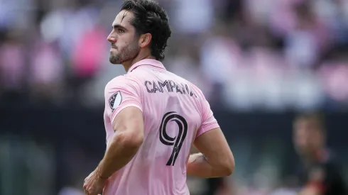 Apr 24, 2022; Fort Lauderdale, Florida, USA; Inter Miami CF forward Leonardo Campana (9) celebrates after scoring in the first half against Atlanta United at DRV PNK Stadium. Mandatory Credit: Sam Navarro-USA TODAY Sports
