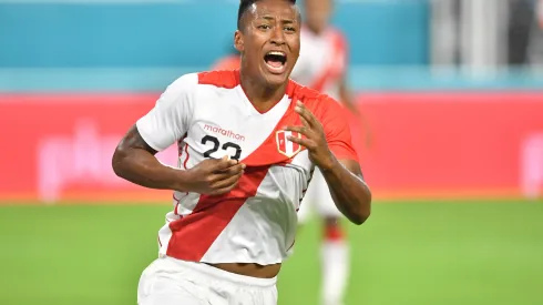 MIAMI, FL - OCTOBER 12: Pedro Aquino #23 of Peru celebrates scoring a goal during the International Friendly "Clasico del Pacifico against Chile at Hard Rock Stadium on October 12, 2018 in Miami, Florida. (Photo by Mark Brown/Getty Images)