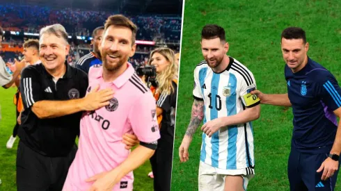 Lionel Scaloni y Gerardo Martino resguardaron a Lionel Messi para cuidar su físico de cara a los siete partidos que tendrá con el Inter Miami en menos de un mes. Getty Images.