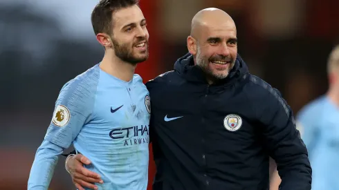 Bernardo Silva y Pep Guardiola en el Manchester City
