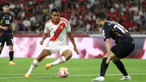 BUSAN, SOUTH KOREA – JUNE 16: Alex Valera of Peru controls the ball during the international friendly match between South Korea and Peru at Busan Asiad Stadium on June 16, 2023 in Busan, South Korea. (Photo by Chung Sung-Jun/Getty Images)