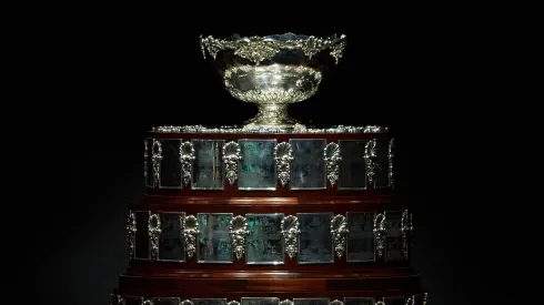 MALAGA, SPAIN – NOVEMBER 22: The Davis Cup trophy is seen prior to the Davis Cup by Rakuten Finals 2022 match between Australia and Netherlands at Palacio de los Deportes Jose Maria Martin Carpena on November 22, 2022 in Malaga, Spain. (Photo by Fran Santiago/Getty Images)
