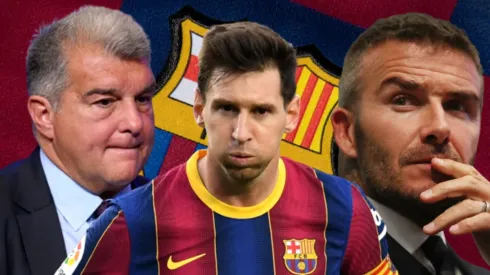 Joan Laporta, Lionel Messi y David Beckham. 
