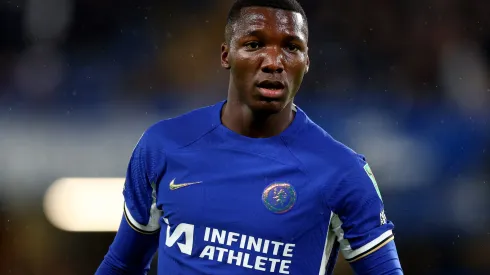 LONDON, ENGLAND – NOVEMBER 01: Moises Caicedo of Chelsea looks on during the Carabao Cup Fourth Round match between Chelsea and Blackburn Rovers at Stamford Bridge on November 01, 2023 in London, England. (Photo by Clive Rose/Getty Images)