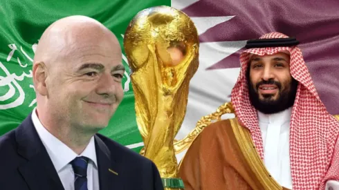 Gianni Infantino, Bin Salman y un Qatar vs. Arabia Saudita de fondo.
