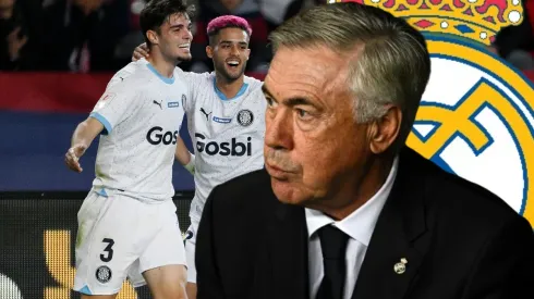 Carlo Ancelotti y jugadores del Girona. 
