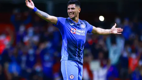 MEXICO CITY, MEXICO – SEPTEMBER 19: Lucas Passerini #18 of Cruz Azul celebrates after scoring the second goal of his team during the 9th round match between Cruz Azul and Queretaro as part of the Torneo Grita Mexico A21 Liga MX at Azteca Stadium on September 19, 2021 in Mexico City, Mexico. (Photo by Hector Vivas/Getty Images)
