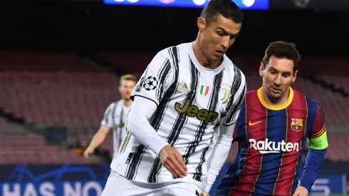 Lionel Messi y Cristiano Ronaldo en la Champions del 2021. 
