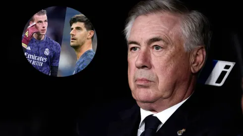 Carlo Ancelotti, Thibaut Courtois y Andriy Lunin.
