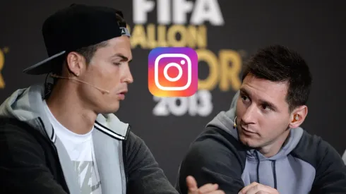 Cristiano Ronaldo, el logo de Instagram y Messi.

