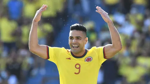BARRANQUILLA, COLOMBIA - JANUARY 28: Radamel Falcao of Colombia reacts during a match between Colombia and Peru as part of FIFA World Cup Qatar 2022 Qualifiers at Roberto Melendez Metropolitan Stadium on January 28, 2022 in Barranquilla, Colombia. (Photo by Gabriel Aponte/Getty Images)
