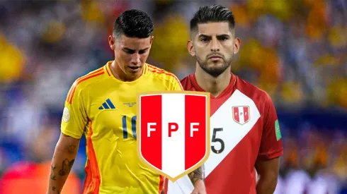 James Rodríguez, jugador de Colombia y Carlos Zambrano, futbolista de Perú.