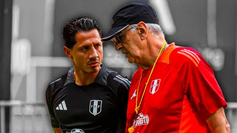 Jorge Fossati y Gianluca Lapadula, técnico y jugador de Perú.
