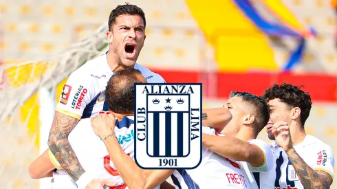 Adrián Arregui celebrando junto a todo el plantel de Alianza Lima.
