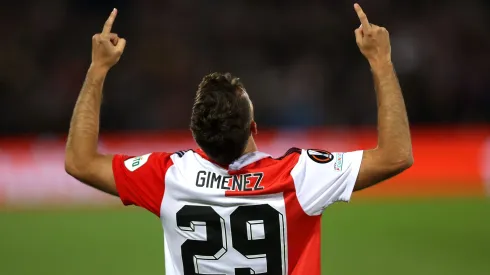 ROTTERDAM, NETHERLANDS – SEPTEMBER 15: Santiago Gimenez of Feyenoord celebrates after scoring their side's fifth goal during the UEFA Europa League group F match between Feyenoord and SK Sturm Graz at Feyenoord Stadium on September 15, 2022 in Rotterdam, Netherlands. (Photo by Dean Mouhtaropoulos/Getty Images)
