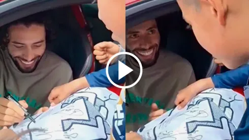 Huerta y un divertido momento con un aficionado.
