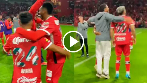 Helinho y Pereira entraron a celebrar con sus compañeros.