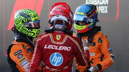 Lando Norris, Charles Leclerc y Oscar Piastri en Bakú
