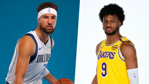 Klay Thompson y Bronny James en el Media Day de la NBA