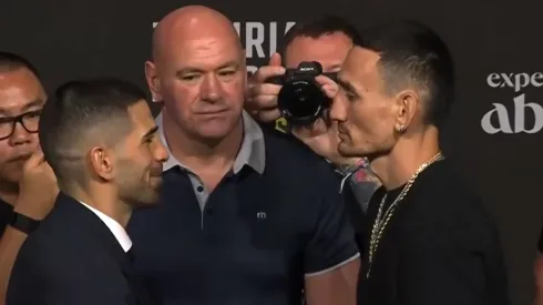 Ilia Topuria y Max Holloway estuvieron cara a cara en la previa de UFC 308.
