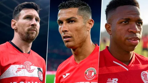 Messi, CR7 y Vini vistiendo playeras del Toluca.