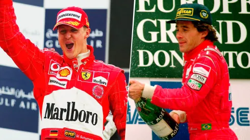 Michael Schumacher y Ayrton Senna en el podio de la F1
