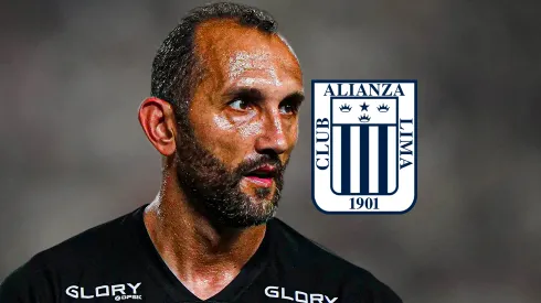 Hernán Barcos y escudo de Alianza Lima.