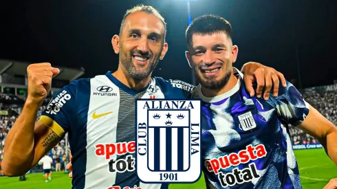 Hernán Barcos, Alan Cantero y el escudo de Alianza Lima.