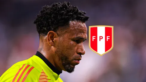 Pedro Gallese y escudo de Perú.