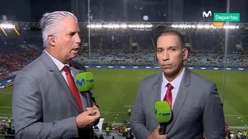 Diego Rebagliati y Gino Bonatti durante la transmisión de Venezuela vs. Perú.