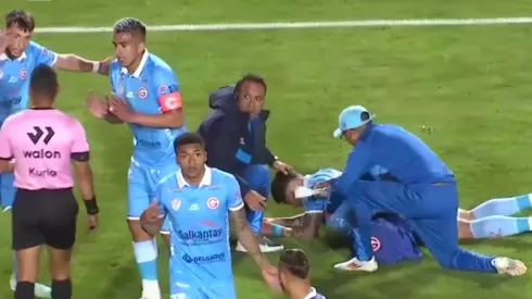 Así quedó Pablo Erustes tras el codazo que recibió de Garcés.