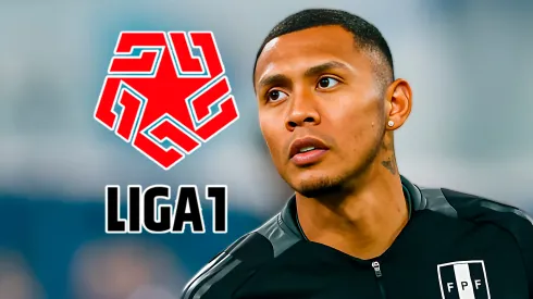 Bryan Reyna y el logo oficial de la Liga 1.