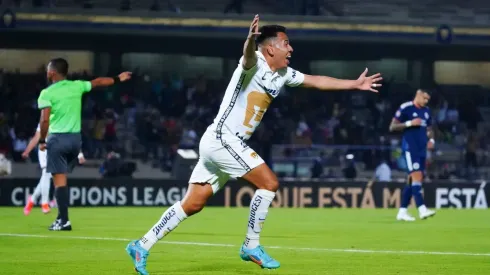 Ciudad de Mexico, 16 de marzo de 2022. Sebastián Saucedo  en festejo de gol, durante el partido de vuelta de los Cuartos de Final de la Liga de Campeones de la CONCACAF 2022, entre los Pumas de la UNAM y el New England Revolution, celebrado en el estadio Olímpico Universitario. Foto: Imago7/ Rafael Vadillo
