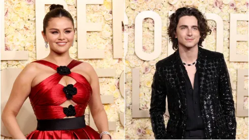Selena Gomez (left) and Timothée Chalamet at the Golden Globes 2024 
